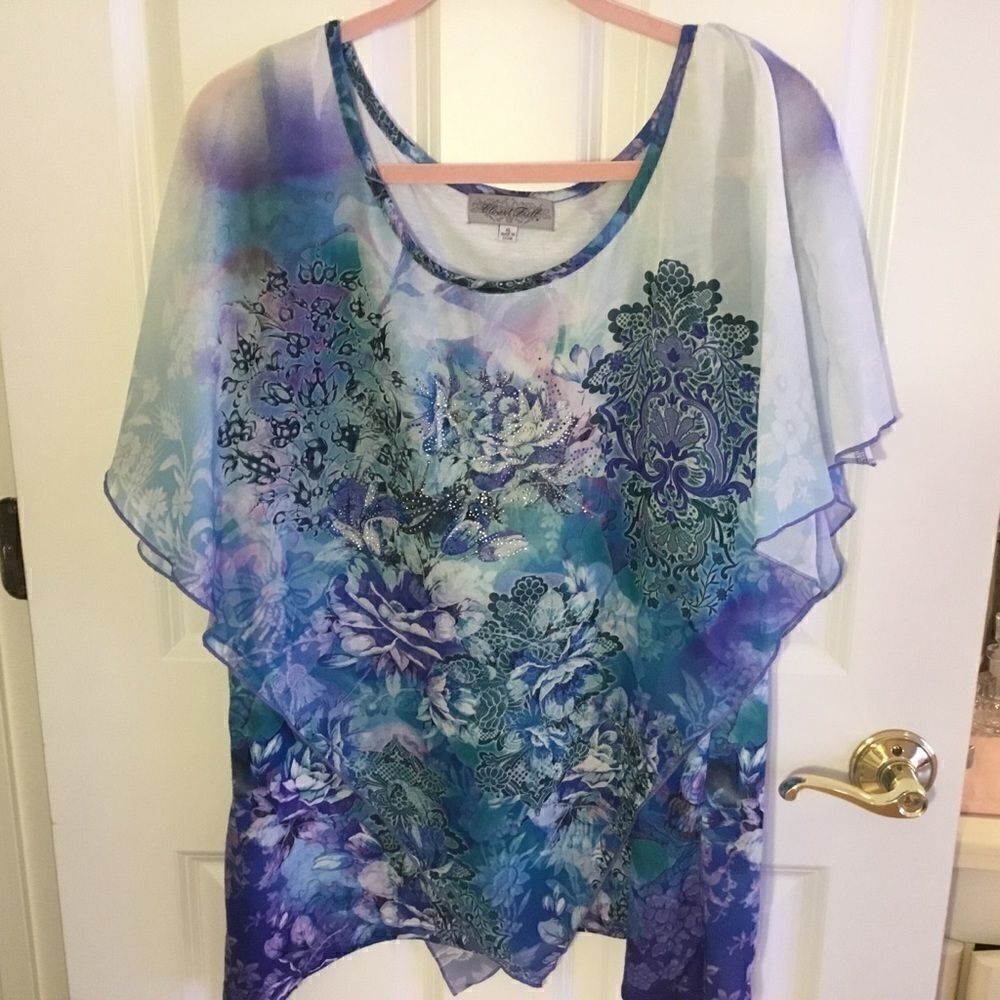 Closet Full Brand Women’s XL Watercolor Blouse w/Crystals